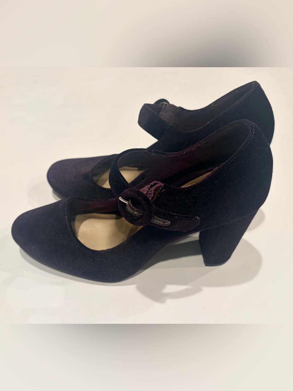 Christian Siriano for Payless Marley Purple Velvet Mary Jane Block Heels Size 7